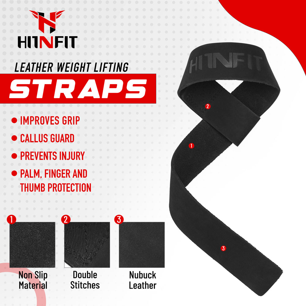 Black Weightlifting Leather Wrist Straps