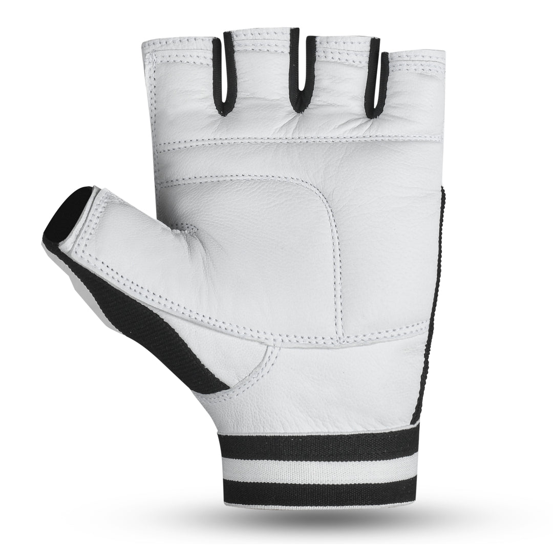 Premium Leather Weightlifting Gloves (Black/White)
