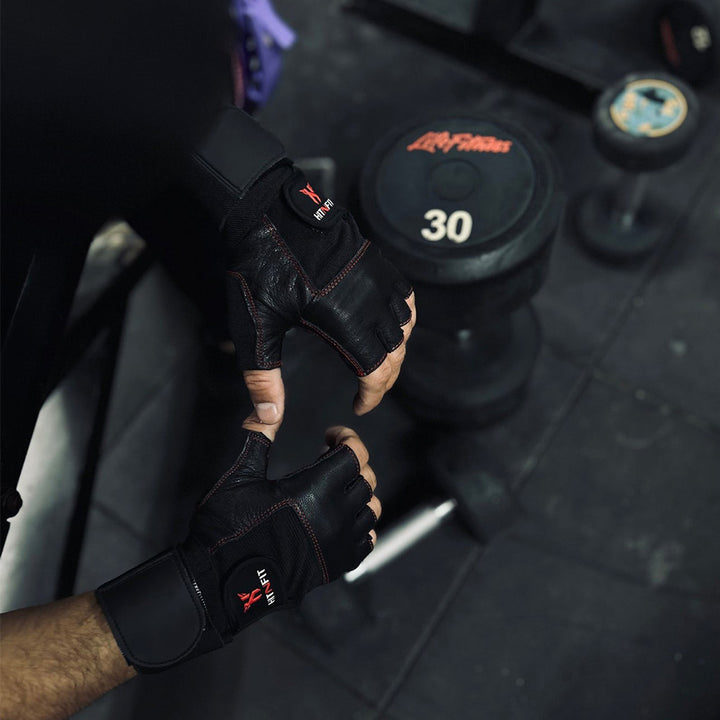 Premium Leather Weightlifting Gloves (Black)