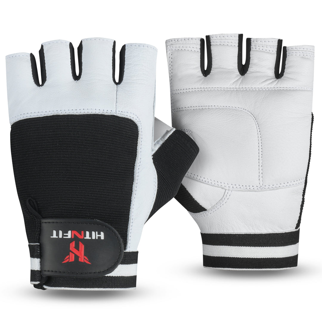 Premium Leather Weightlifting Gloves (Black/White)