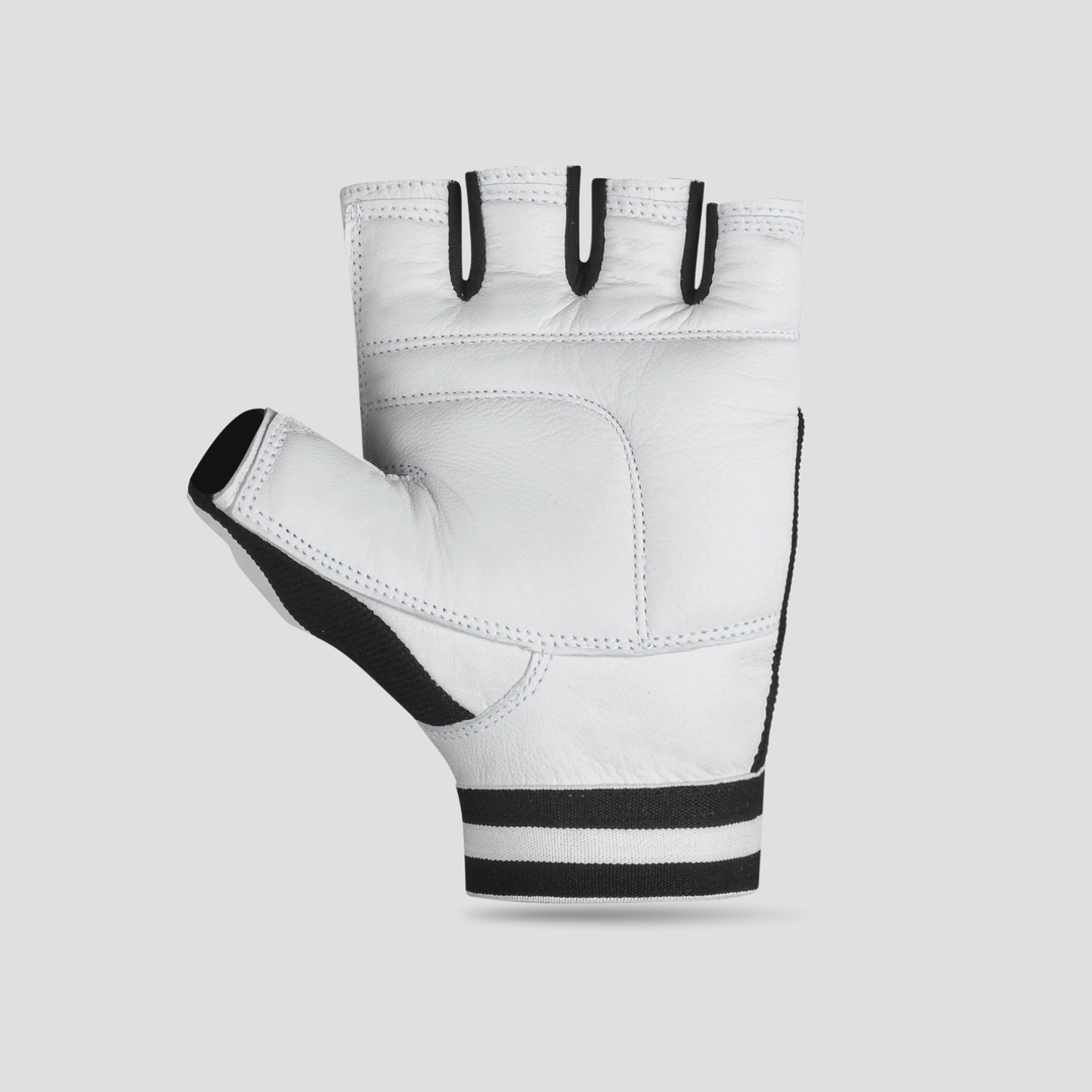 Premium Leather Weightlifting Gloves (Black/White)
