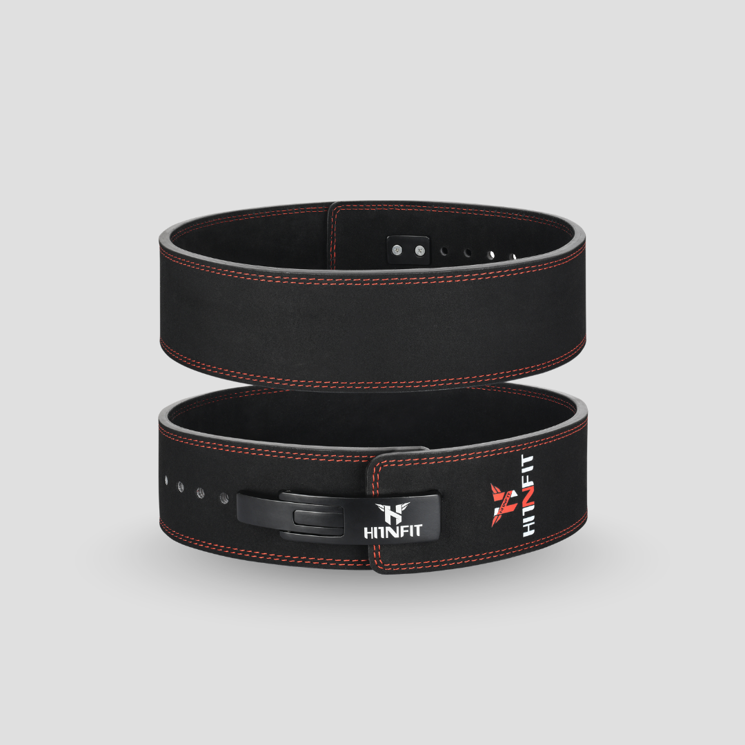 10mm Black Lever Belt Red Stitching