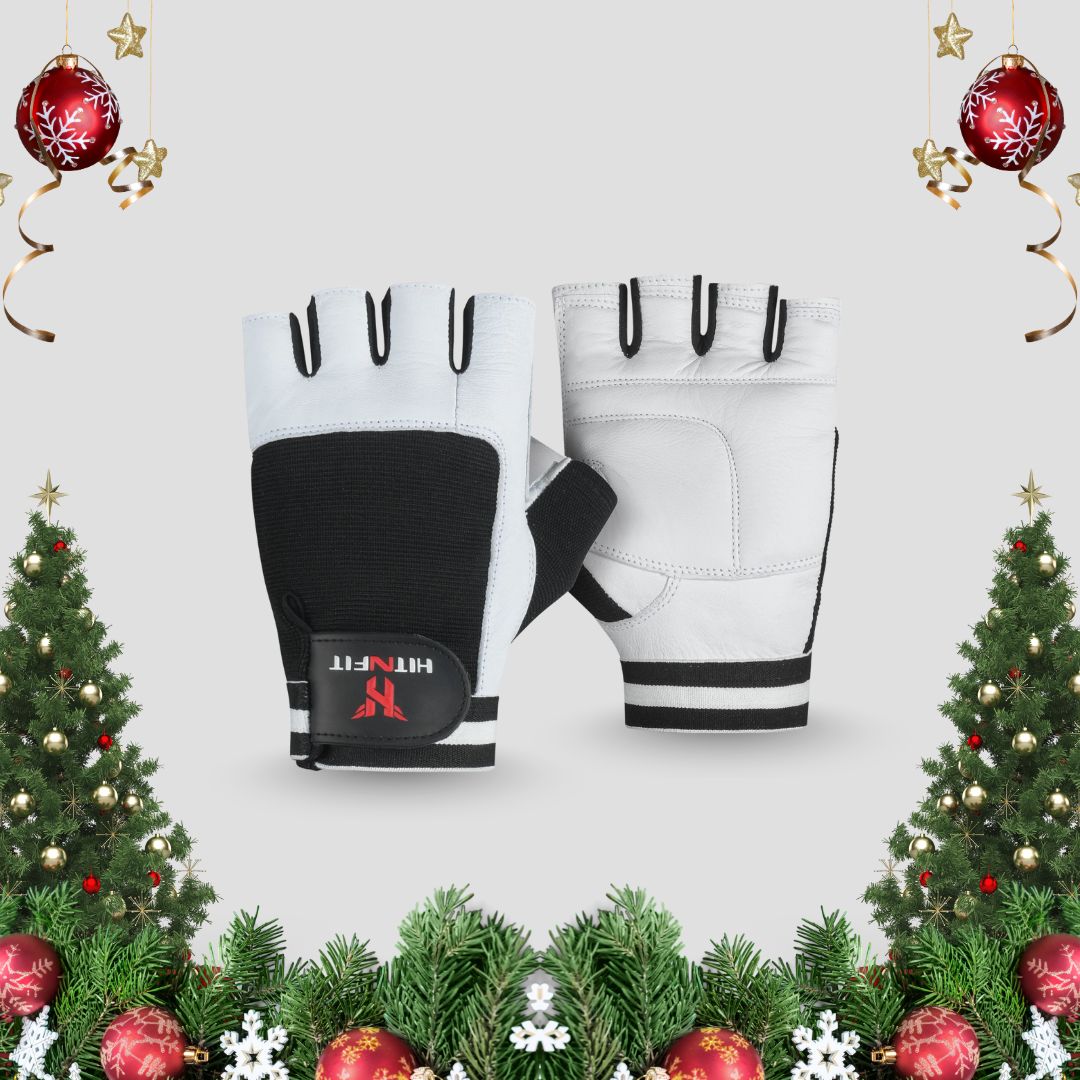 Premium Leather Weightlifting Gloves (Black/White)
