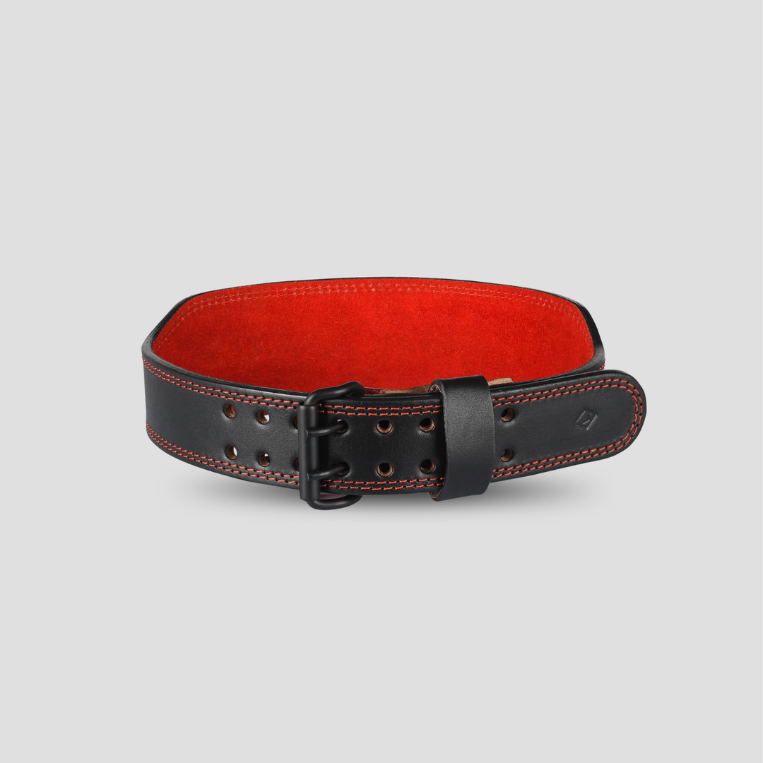 7mm Classic Weight Lifting Leather Belt (Black/Red)