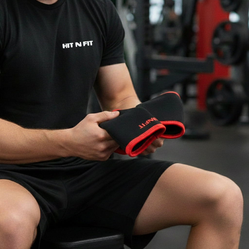 7mm Premium SBR Neoprene Elbow Sleeves (V1) and black T- shirt Hit n fit